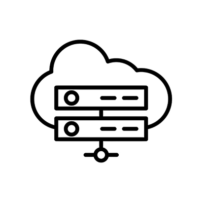 A server rack with a cloud above it, symbolizing data center operations and integration