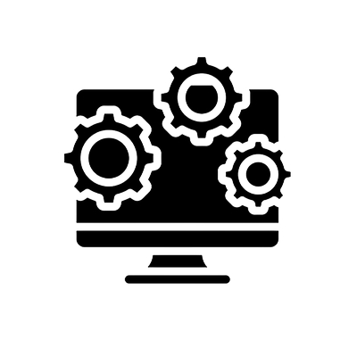 Gears in a computer monitor, symbolizing IT infrastructure and management.