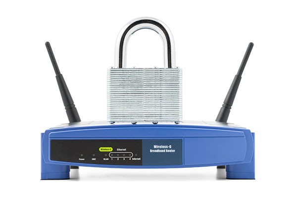 Padlock above router concept image shows to keep router access secured for your business.